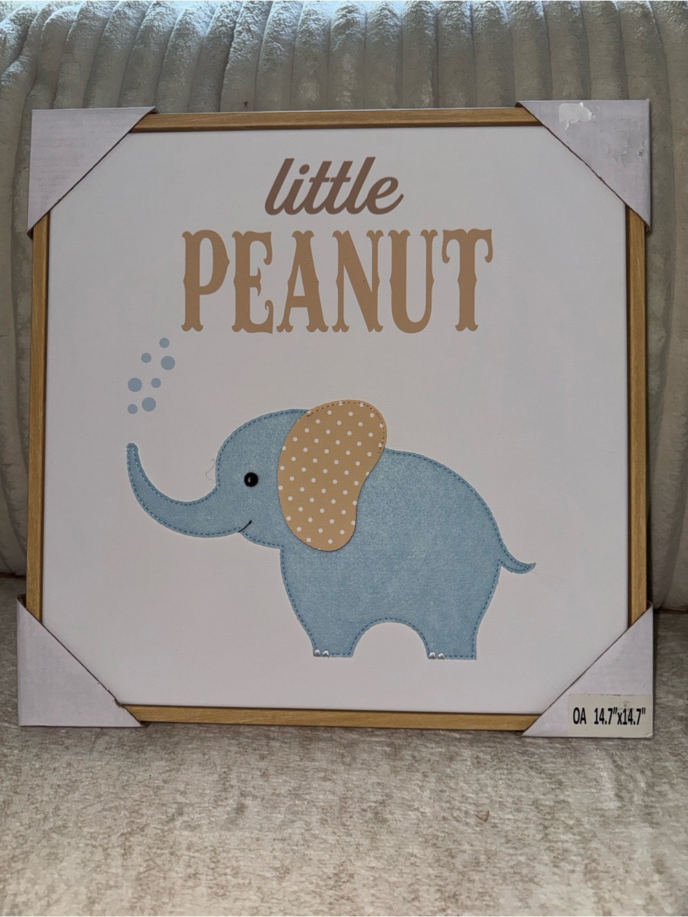 14” x 14” “Little Peanut” Elephant Nursery Wall Art – New